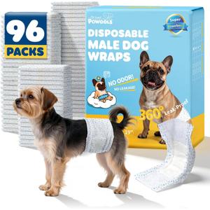 Powools Male Dog Wraps - 96 Count Disposable Dog Diapers Small Size with Wetness Indicator, Leakproof & Comfortable, Highly Absorbent Belly Bands for Training, Incontinence, Travel, Small
