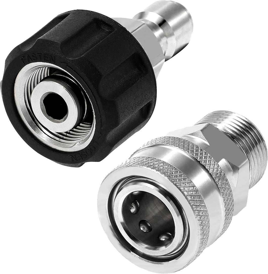 Tool Daily Pressure Washer Adapter Set, Quick Connect Kit, M22 14mm to M22 Metric Fitting, Stainless Steel, 5000 PSI