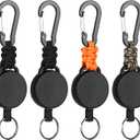 Retractable Keychain Heavy Duty Carabiner Badge Holder Retractable Badge Reel ID Holder Steel Cord and Paracord Extendable Key Ring 4 Pack (2 Black+1 Orange+1 Camouflage Green)