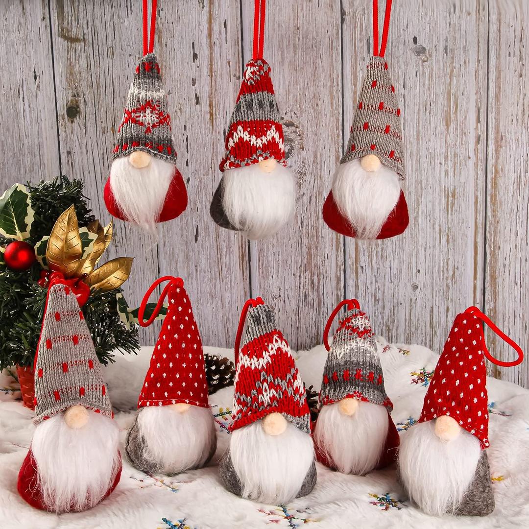 Christmas Gnomes Hanging Ornaments Set of 8, Swedish Gnome Handmade Plush Santa Elves Christmas Tree Hanging Decorations Holiday Xmas Decorations