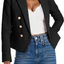 Cicy Bell Women Cropped Tweed Blazer Jackets Lapel Open Front Long Sleeve Business Suit Jackets with Pocket (Large, Black)
