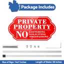 3 x Private Property No Soliciting No Trespassing No Loitering Sign for House and Yard 14 x 7 Inches Signs with 28 Inches Long Stake Rust Free Aluminum Metal (Red/White, 14" x 7")