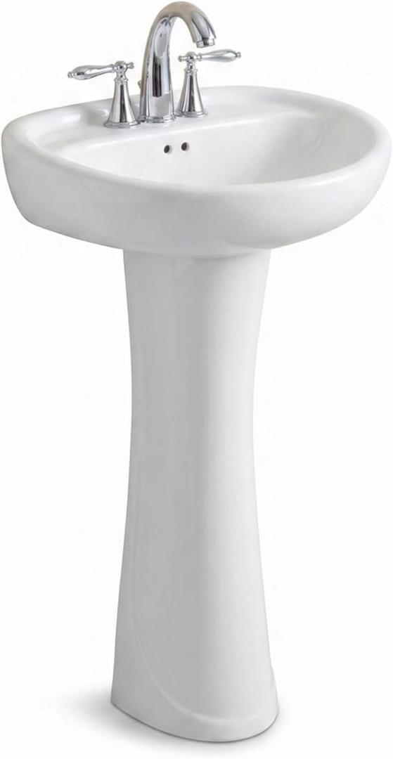 Prestige White Pedestal Sink Vitreous China Ceramic Material 20 X 17, 19 Inch