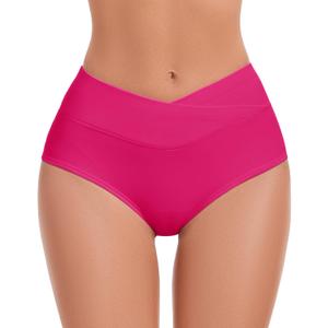 Bellecarrie Women's V Cut High Waisted Bikini Bottom Tummy Control Full Coverage Swimsuit (L)