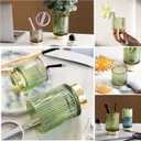 DASITON Makeup Brush holder Organizer,Crystal Cosmetic Makeup Brush Glass Brushes Storage Holder, Vintage Make Up Brush Cup Pen Pencil Holder striped vase(Green L)