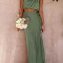 PRETTYGARDEN Women's 2 Piece Satin Outfits Summer Sleeveless Mock Neck Crop Tops and Long Skirt Dress Sets (Green, S)