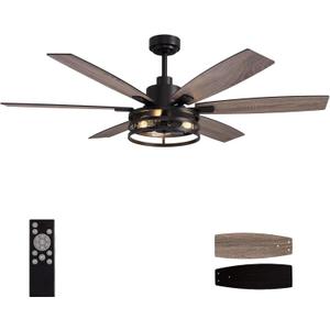 LuminFan 60 Inch Ceiling Fans with Lights and Remote Control, Farmhouse Ceiling Fan for Bedroom Living Room and Patio, Black Caged Ceiling Fan for Indoor and Outdoor