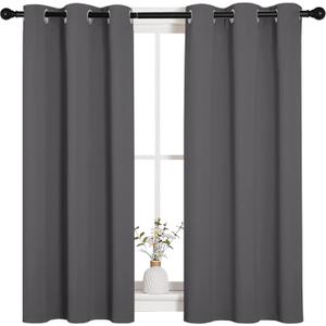 NICETOWN Grey Blackout Curtain Panels for Bedroom, Thermal Insulated Grommet Top Blackout Draperies and Drapes for Basement (2 Panels, W34 x L45-inch, Grey)
