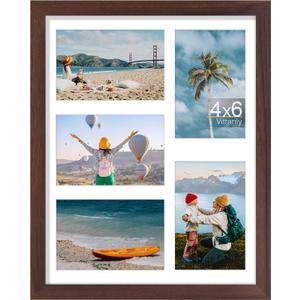 Vittanly 11x14 Collage Picture Frame, Displays 5Pcs 4x6 Pictures, Brown | Picture Frame Collage for 5Pcs 4x6 Photos with Mat, MDF Photo Frames with Plexiglass, Horizontal or Vertical Display