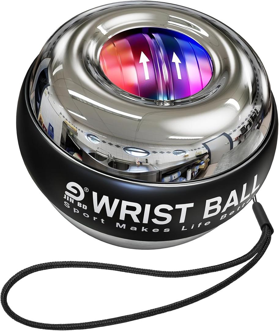 JIN BD Wrist Trainer Ball Auto-Start Gyroscopic Forearm Exerciser Gyro Ball for Strengthen Arms, Fingers, Grip and Muscles (Silver-Metal (Colorful Light))