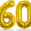 60th Birthday Balloons Gold for Women, 40 Inch Giant Mylar Foil Number 60 Balloons Self Inflating, Gold Digit 6 & 0 Helium Balloons for Men 60th Anniversary Party Decorations Supplies