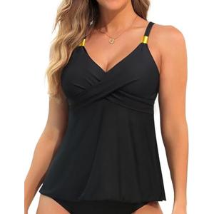 Womens Flowy Tankini Tops Only - Twist V Neck Swimsuit Top Loose Fit Bathing Suit Top Modest Swim Tops No Bottom 2025 XL