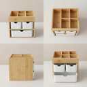 Bamboo Makeup Organizer with 3 Drawers, Dresser Cosmetic Organizer Box,Bamboo Desk Organizer for Home with Adjustable Dividers