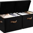 StorageWorks Fabric Storage Bins with Lid, Decorative Storage Boxes for Shelves, Stackable Closet Organizer Basket with Handles, Jumbo, Black, 2-Pack