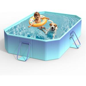 HeySplash Non-Inflatable Swimming Pool, Foldable Pool with Metal Bracket, Outdoor Portable Adults & Kids Pool for Garden Backyard Dog Pools (A 59.8"45.2"17.7")
