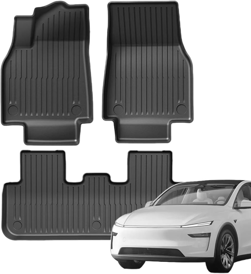 3PCS All Weather TPE Floor Mats for Tesla Model Y Juniper 2025 2026 Front and Rear Waterproof Non-Slip Foot Protector Mats for Model Y Juniper Interior Accessories