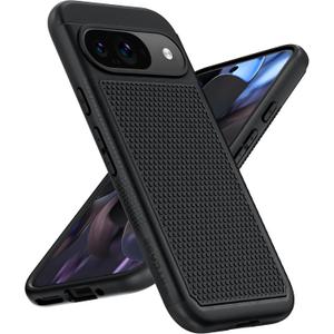 FNTCASE for Google Pixel 9 Case: Pixel 9 Pro Dual Layer Protective Cell Phone Cover with Non Slip Textured Back - Shockproof Rugged Military Protection Bumper Tough, Black