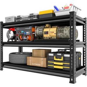 48" W Storage Garage Shelving: 1,500 Lbs Heavy Duty Steel Metal Utility Shelves, 3 Tier Adjustable Rack Units Black 48" W x 16" D x 36" H