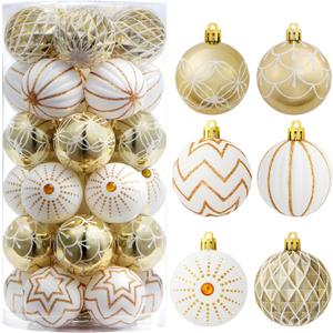 JOYIN 30 Pcs 2.36'' Christmas Balls Ornaments, Gold & White Assorted Christmas Hanging Ornaments, Shatterproof Balls Decor for Xmas Tree Wreath Garland Holiday Indoor Party