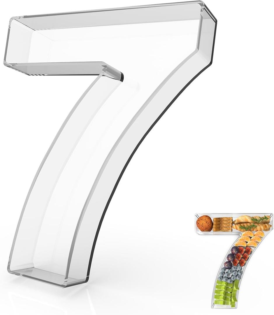 11" Acrylic Number Charcuterie Tray, Fillable Number Charcuterie Box for food, Reusable Serving Cake Candy Dish Display Tray for Birthday Anniversary Party Decoration (Number 7)