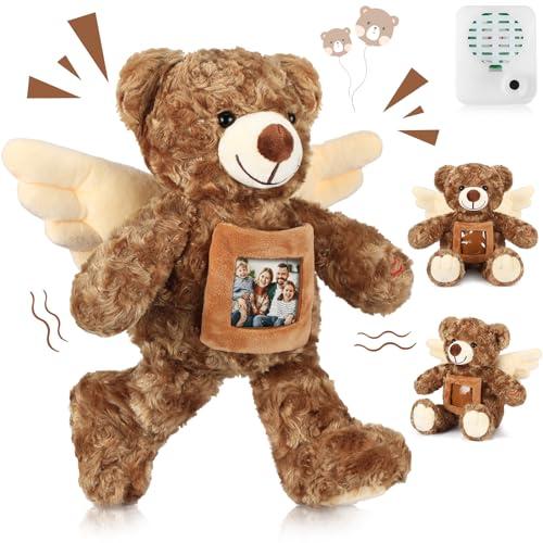 Leyndo 12 Inch Angel Remembrance Bear Plush Stuffed Animal with Recorder Soft Plush Animal Toy with a Picture Frame for Baby Shower Birthday Party Wedding Gift(Light Brown)