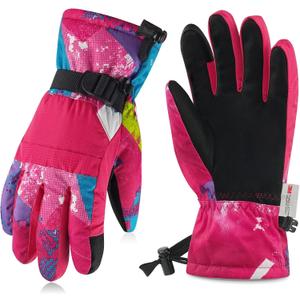 MIG4U Kids Ski Gloves Waterproof 3M Thinsulate Touchscreen Kids Winter Gloves, Warm Snow Gloves for Girls (S(8-10), Pink)