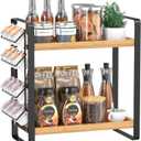 LEMIKKLE Coffee Station Organizer for Counter, Condiment Storage Caddy for Kitchen,2 Tier Wooden Shelf for Coffee Bar Accessories, Coffee Bar Organizer for Kitchen, Home, Office-Brown (Blown)