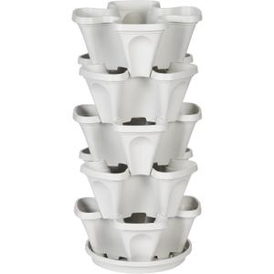 Mr. Stacky 5 Tier Stackable Strawberry, Herb, Flower, and Vegetable Planter - Vertical Garden Indoor/Outdoor (Stone)