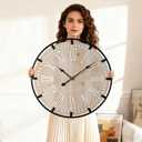 Vantic Farmhouse 24 Inch Extra Large Decorative Wall Clock with Metal Circle, Oversized Wood Wall Clock with Large Roman Numeral for Living Room, Bedrooms and Offices, Silent and Battery Operated