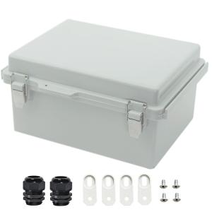 TICONN Junction Box ABS Plastic Dustproof Waterproof IP67 Electrical Boxes Hinged Shell Outdoor Universal Project Enclosure Grey, Stainless Steel Buckles 8.7 x 6.7 x 4.3 Inch