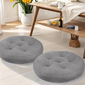 YUNLUYE Meditation Floor Pillow Set of 2, Round Large Pillows Seating for Adults, Tufted Corduroy Cushion for Tatami Living Room, 22x22 Inch FP-Grey-R