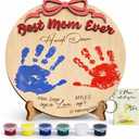 10'' Best Mom Ever Hands Down Big Size DIY Handprint Art Kit with Non-Toxic Paints Family Keepsake, Toddler Crafts for Mother's Day, Mom Birthday Gifts from Kids, To Mom Keychain Message Gifts