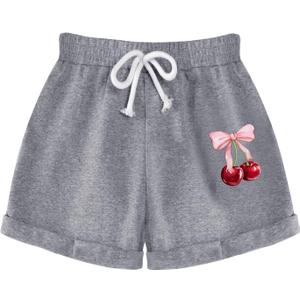 Girls Shorts Cute Summer Graphic Elastic Waist Drawstring Casual Cotton SweatShorts