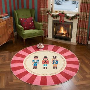 jinchan Round Christmas Rug 3ft for Entryway Nutcracker Washable Circle Christmas Kitchen Rug 3' Round Green Blue Xmas Doormat Non-Slip Soft Carpet Soldier Holiday Decor for Porch Bedroom
