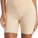 AugYew Women Cooling Slip Shorts for Under Dresses - Spandex Anti Chafing Seamless Boyshort, High Waisted Safety Pantie (Nude), XL