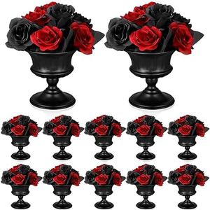 Gerrii 10 Pcs Vases for Centerpieces Metal Compote Vases Urn Planter Trumpet Flower Stand Small Pedestal Flowers for Wedding Table Reception Birthday Anniversary Ceremony Home Decor, 5.91 Inch(Black)