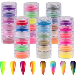 Duufin 36 Colors Nail Pigment Powder Gel Acrylic Nails Pigments Colorful Luminous Iridescent Glitter Pearlescent High-Gloss Halo Powder for Nail Art, Body and Crafts (Bright)