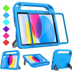 BMOUO Kids Case for iPad 11th Generation (A16) 11 Inch 2025/iPad 10th Generation 10.9" 2022 - with Built-in Screen Protector, Shockproof Handle Stand iPad 11th/10th Generation Case for Kids, Blue
