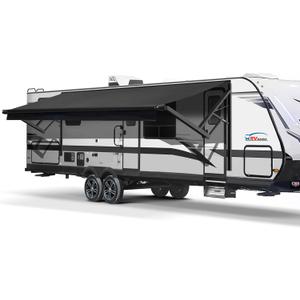 RV Awning Fabric Replacement, Patio Vinyl Outdoor Canopy for Campers, Trailers, and Motorhomes (Black Solid, 15'(Fabric 14'2"))