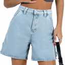 PLNOTME Womens High Waisted Denim Shorts Summer Casual Button Down Baggy Jean Shorts with Pockets (Blue)