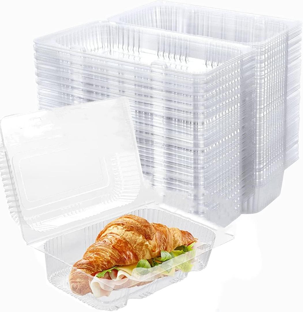 100 Pack Clear Hinged Food Container, To Go Containers with Clear Lids,Cake Slice Containers Clamshell Takeout Tray for Sandwiches, Dessert, Cakes, Cookies, Salads