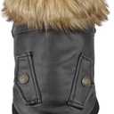 LESYPET Dog Leather Jacket for Small Dogs, Waterproof Dog Winter Jacket Puppy Coat with Fleece Lined, Ultra Warm Fur Collar Doggie Coat, Black XX-Large