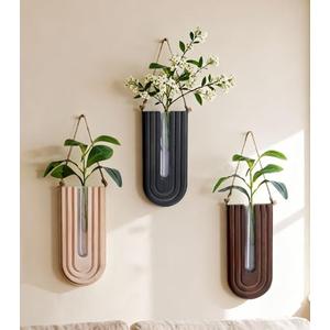 Wooden Wall Vase Set of 3, Propagation Vases Hanging Planters for Indoor Plants, Wall Mounted Vase Boho Modern Farmhouse Decor for Entryway Hallway