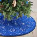 Blue Plush Christmas Tree Skirt 36 inches Fur Christmas Tree Skirt with Silver Sequin Snowflakes Xmas Tree Skirt Mat for New Year Christmas Holiday Decorations - 78cm