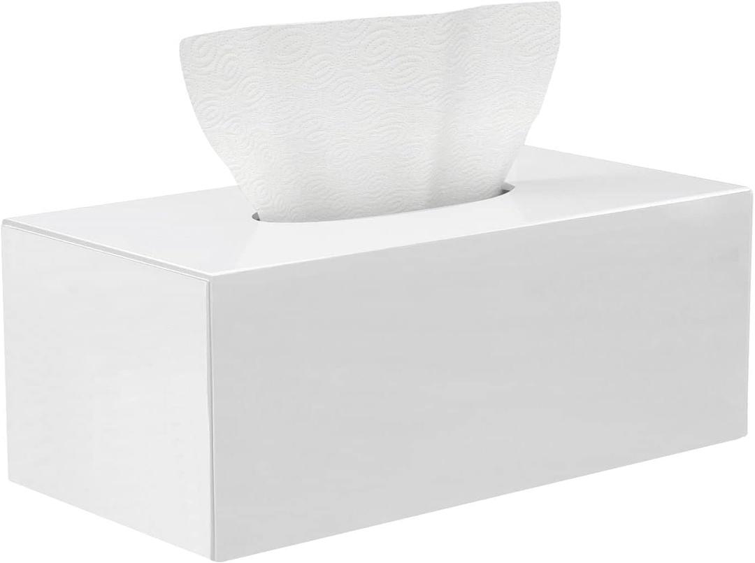 HBlife Acrylic Tissue Box Cover & Holder with Magnetic Bottom, Multi-Functional Dryer Sheet & Mask Organizer for Bathroom, Car, Office - White Rectangle, 9.84 x 5.02 x 3.54 Inches
