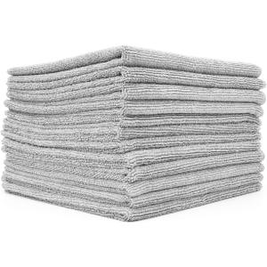 The Rag Company - All-Purpose Microfiber Terry Cleaning Towels - Commercial Grade, Highly Absorbent, Lint-Free, Streak-Free, Kitchens, Bathrooms, Offices, 300gsm, 14in x 14in, Ice Grey (12-Pack)