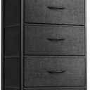 ODK Dresser for Bedroom with 4 Storage Drawers, Small Dresser Chest of Fabric Drawers with Sturdy Steel Frame, Wood Top, Black