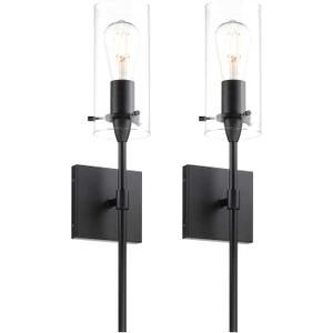 XiNBEi Lighting Black Wall Sconces Set of Two, Modern Industrial 1 Light Bathroom Sconce Indoor Wall Lights for Bathroom Hallway Kitchen & Living Room (2 Pack, Matte Black)