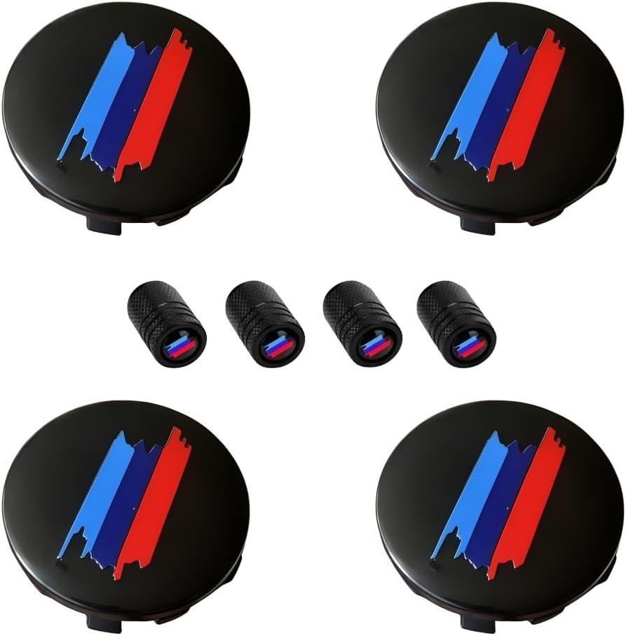 4PCS M 3 Color Wheel Center caps with Same Logo tire Valve caps Cover Original Vehicle Replacement 2.2in/56mm Center Wheel hub Rim Cover, 2.7 inches