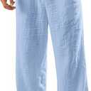 TRFIC Mens Linen Pants Yoga Beach Loose Fit Casual Summer Elastic Waist Drawstring Baggy Trousers with Pockets Light Blue S 